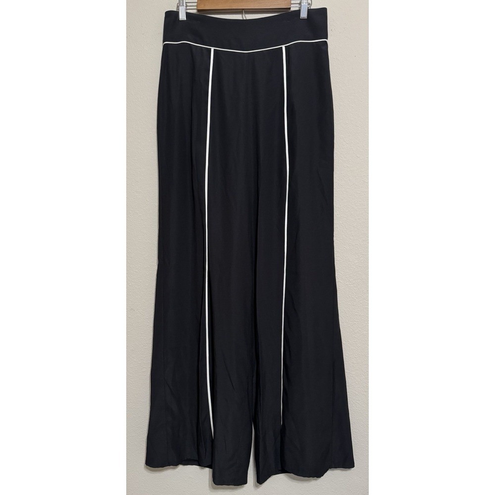 Nicole Miller Women's 12 Silk Pants Black Open Front Concert Festival MSRP-$365‎